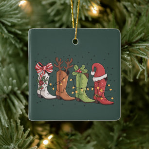 Ornement En Céramique Cowboy Boot Noël Western Cowgirl Pays Noël