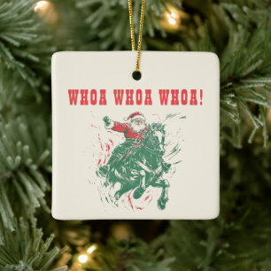 Ornement En Céramique Cowboy Santa Claus Amusant Western Rodeo Horse Pho