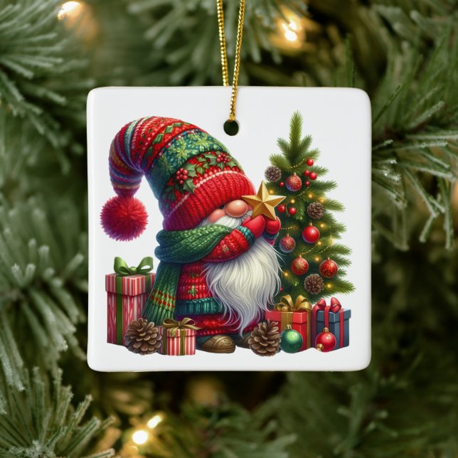 Ornement En Céramique Cozy Christmas Gnome Art – Festive Holiday (Arbre)