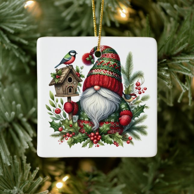 Ornement En Céramique Cozy Christmas Gnome Art – Festive Holiday (Arbre)