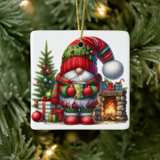 Ornement En Céramique Cozy Christmas Gnome Art – Festive Holiday