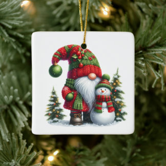 Ornement En Céramique Cozy Christmas Gnome Art – Festive Holiday