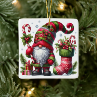 Ornement En Céramique Cozy Christmas Gnome Art – Festive Holiday