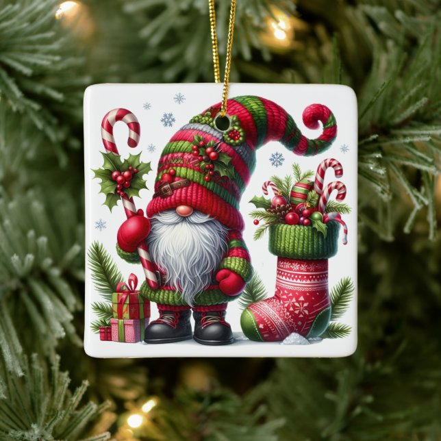 Ornement En Céramique Cozy Christmas Gnome Art – Festive Holiday (Arbre)