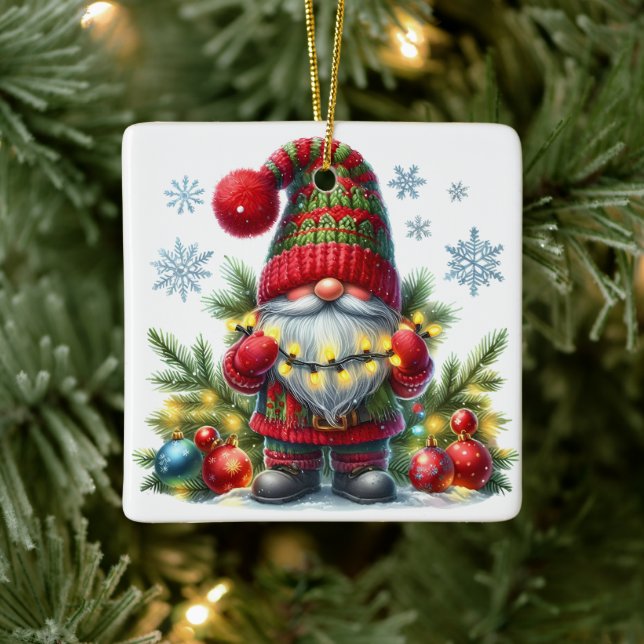 Ornement En Céramique Cozy Christmas Gnome Art – Festive Holiday (Arbre)