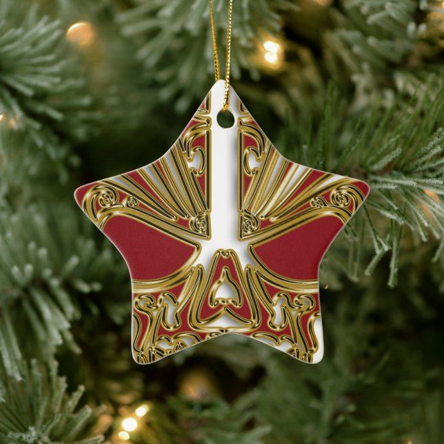 Ornement En Céramique Crâne à sucre rouge et or crâne (Arbre)