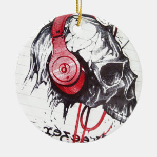 Ornement En Céramique Crâne avec conception casque