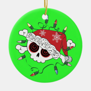 Ornement En Céramique Crâne de Père Noël