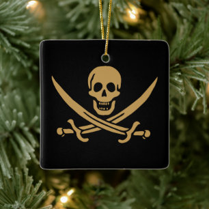 Ornement En Céramique Crâne et cutlass d'or aztèque Pirate Calico Jack