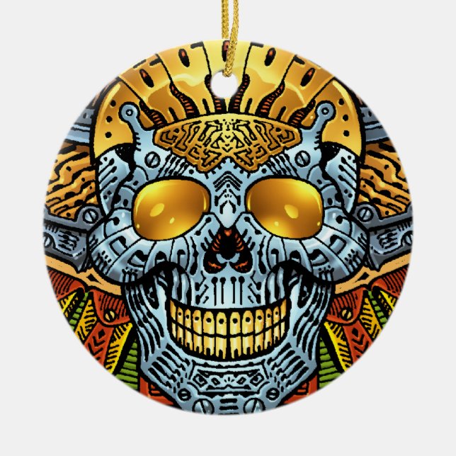 Ornement En Céramique Crâne gothique avec des armes à feu et des balles (Devant)