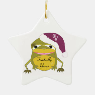 Ornement En Céramique Crapaud drôle avec un chapeau de Père Noël