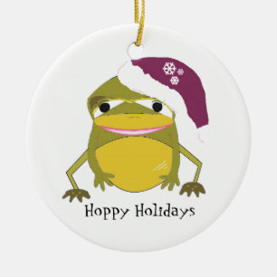 Ornement En Céramique Crapaud drôle avec un chapeau de Père Noël
