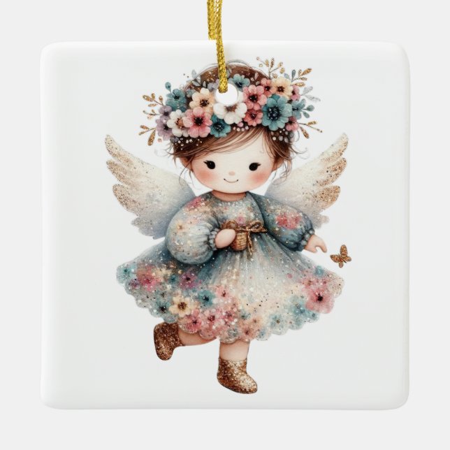 Ornement En Céramique Create Your Own Charming Floral Christmas Angel (Devant)