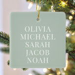 Ornement En Céramique Créer votre propre nom de famille Monogramme<br><div class="desc">Créez votre propre ornement de Noël personnalisé avec vos noms de famille dans la typographie minimaliste moderne sur arrière - plan vert sauge. Côté inverse avec Joyeux Noël ou texte personnalisé en calligraphie élégante avec nom et année.</div>