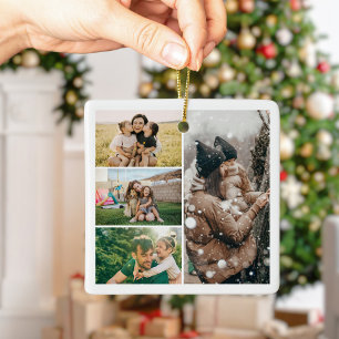 Ornement En Céramique Créez Votre Propre Collage De 4 Photos De Noël