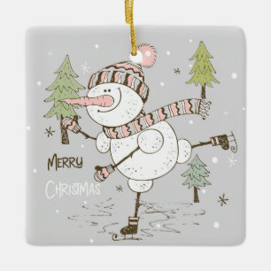Ornement En Céramique Créez votre propre patinage sur glace Snowman d'hi