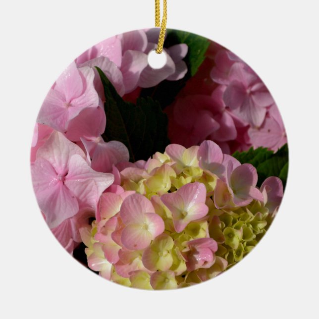 Ornement En Céramique Crème rose Hydrangeas jaune rose vert floral (Devant)