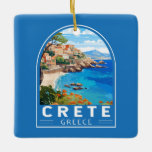 Ornement En Céramique Crète Grèce Travel Art Vintage<br><div class="desc">Design de déplacement vectoriel rétro en Crète. La Crète est la plus grande île de Grèce et la cinquième plus grande de la mer Méditerranée.</div>