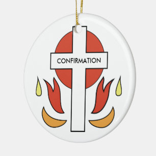 Ornement En Céramique Croix de confirmation et flammes