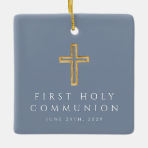 Ornement En Céramique Croix religieuse bleue Photo de première communion