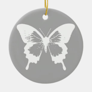Ornement En Céramique Croquis papillon, gris argenté et blanc