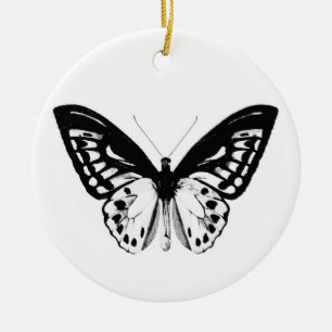 Ornement En Céramique Croquis papillon, noir et blanc