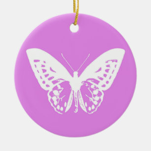 Ornement En Céramique Croquis papillon, orchidée et blanc