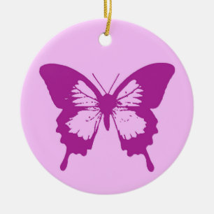 Ornement En Céramique Croquis papillon, rose glacé & améthyste violet
