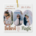 Ornement En Céramique Croyez en Lozenge Arrondi Magique Photos N'importe<br><div class="desc">Croyez en l'ornement photo magique pour les jeunes mariés d'abord Noël - ou vous pouvez modifier le libellé pour n'importe quelle occasion et n'importe quelle occasion. Le design comporte 6 photos et vous pouvez également changer la couleur du texte et de l'arrière - plan. Vos photos sont affichées en format...</div>