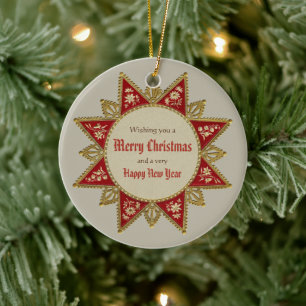 Ornement En Céramique Cru rouge CC0963 de Noël d'or victorien d'étoile