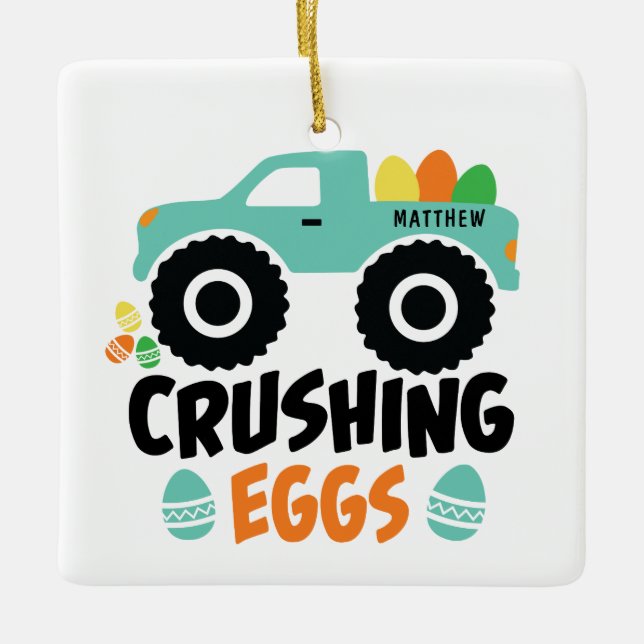 Ornement En Céramique Crushing Eggs Cool Modern Easter Truck Name (Devant)