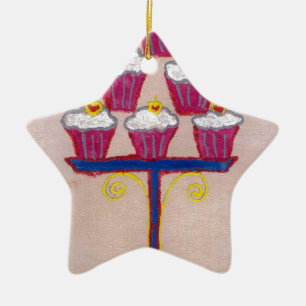 Ornement En Céramique Cupcake Art Imprimer avec cerise et Arrière - plan