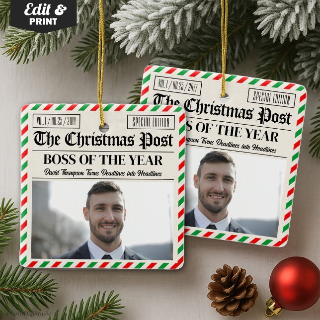 Ornement En Céramique Custom Christmas Gift for Boss Christmas Newspaper (Custom Christmas Gift for Boss Christmas Newspaper Ceramic Ornament)