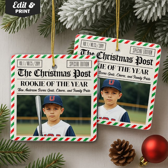 Ornement En Céramique Custom Christmas Newspaper Rookie of the Year (Custom Christmas Newspaper Rookie of the Year Ceramic Ornament)