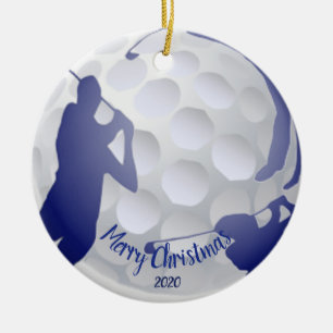 Ornement En Céramique Custom Dated Christmas Golfing Plaisir de golf