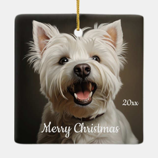 Ornement En Céramique Custom Dated Christmas West Highland Terrier (Dos)