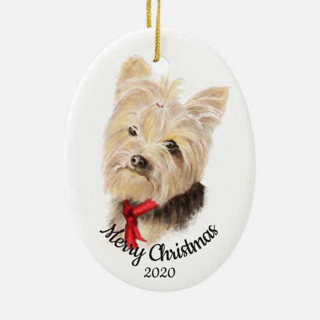 Ornement En Céramique Custom Dated Christmas Yorkshire Terrier chien ani (Dos)