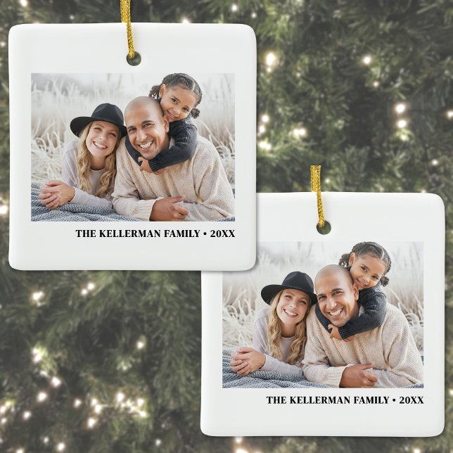 Ornement En Céramique Custom Double Sided Family Two Photo Christmas (Custom Double Sided Family Two Photo Christmas Ceramic Ornament)