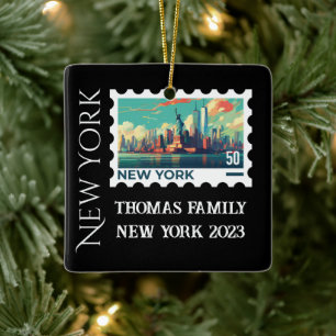 Ornement En Céramique Custom Family Vacances New York Christmas Tree