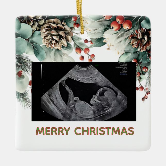 Ornement En Céramique Custom First Christmas Expecting Photo Ornament (Devant)