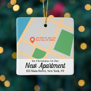 Ornement En Céramique Custom Map Address First Christmas New Apartment