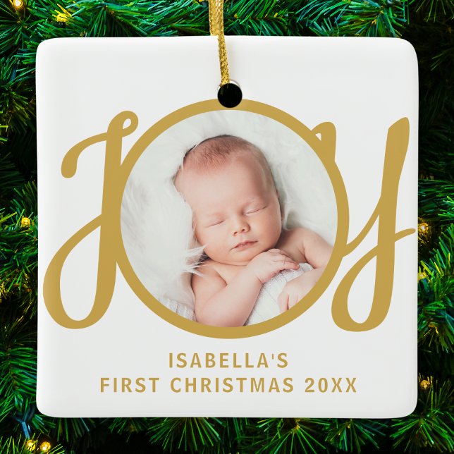 Ornement En Céramique Custom Name First Christmas Photo Keepsake (Créateur téléchargé)