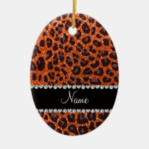 Ornement En Céramique Custom name orange glitter leopard print