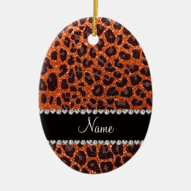 Ornement En Céramique Custom name orange glitter leopard print (Devant)