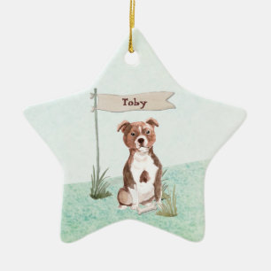 Ornement En Céramique Custom Name Staffordshire Bull Terrier Pet Dog