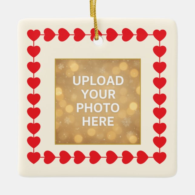 Ornement En Céramique Custom Photo Ornament – Red Heart Frame  (Devant)