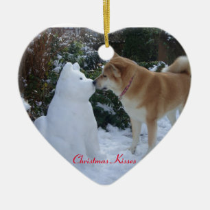 Ornement En Céramique cute akita kissing snowman akita seasonal photo