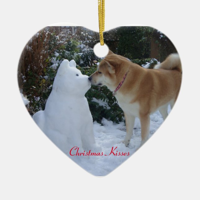 Ornement En Céramique cute akita kissing snowman akita seasonal photo (Devant)