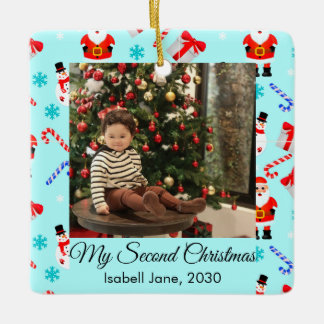 Ornement En Céramique Cute Baby 2nd Christmas Photo Ornament