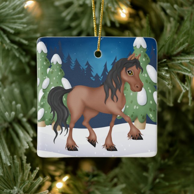 Ornement En Céramique Cute Brown Cheval personnalisé Noël (Arbre)